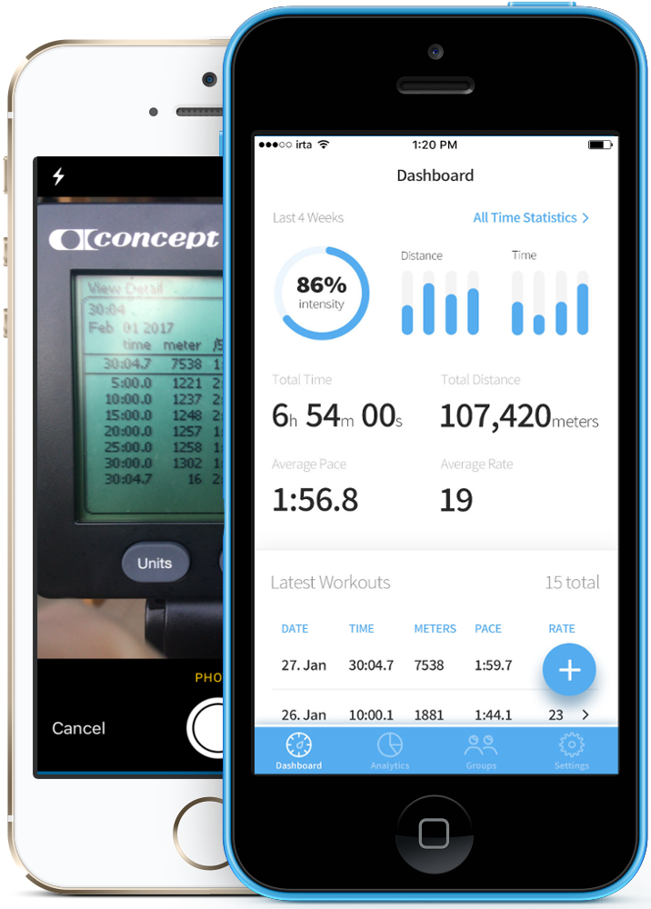 Erg machine screen showing workout data